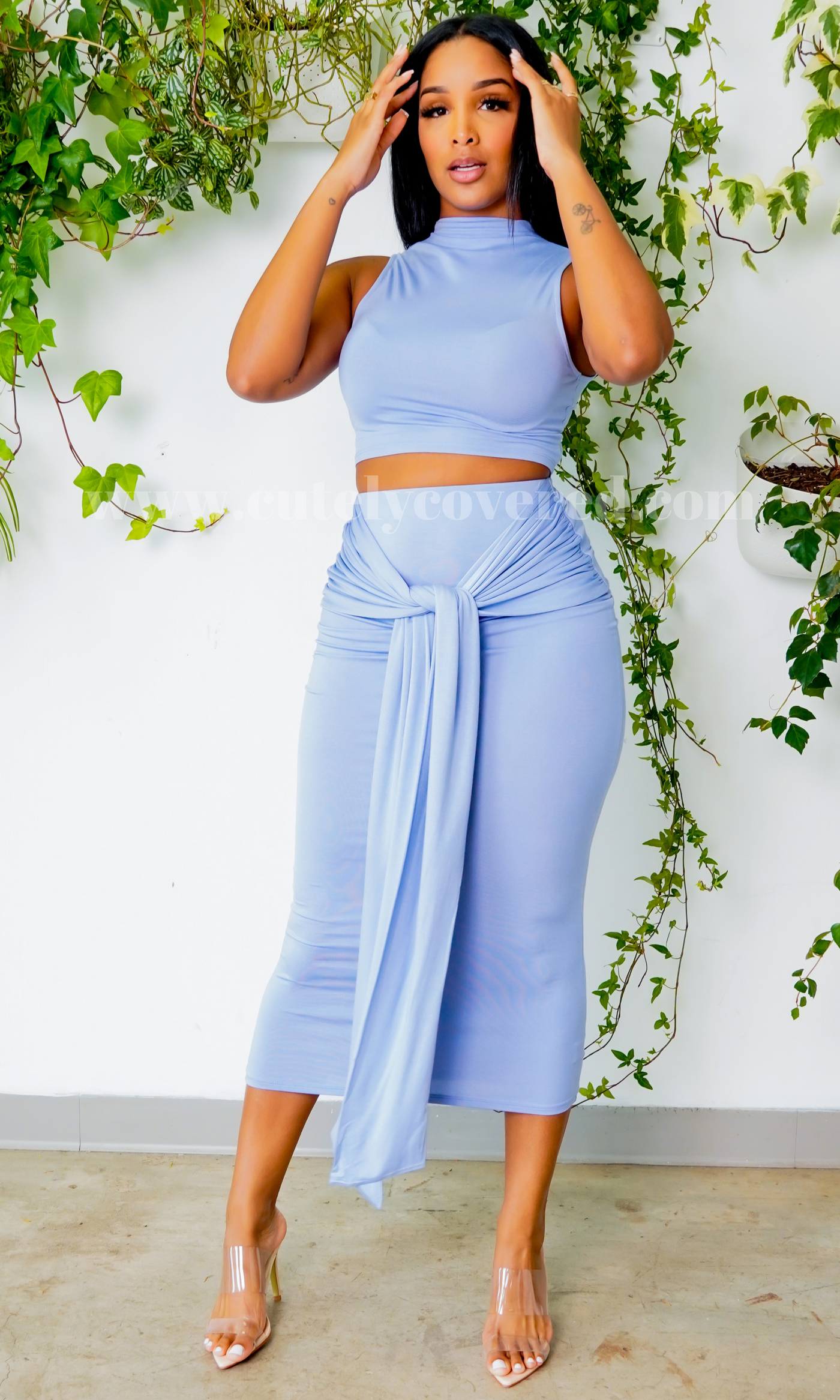 Tied Up|  Tie Front Skirt Set - Periwinkle Blue - Cutely Covered
