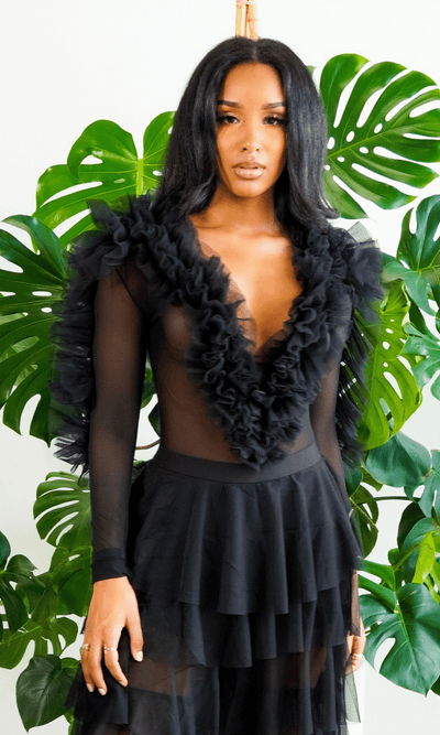 Play No Games | Ruffle Bodysuit- Black - Cutely Covered