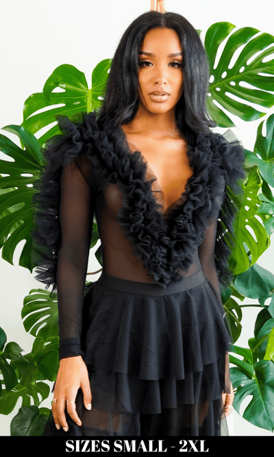 Play No Games | Ruffle Bodysuit- Black - Cutely Covered