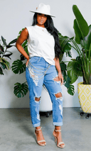 Cuffing Season | Ripped High Waist Boyfriend Jeans - Cutely Covered