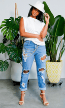 Cuffing Season | Ripped High Waist Boyfriend Jeans - Cutely Covered