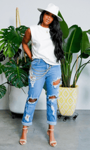 Cuffing Season | Ripped High Waist Boyfriend Jeans - Cutely Covered