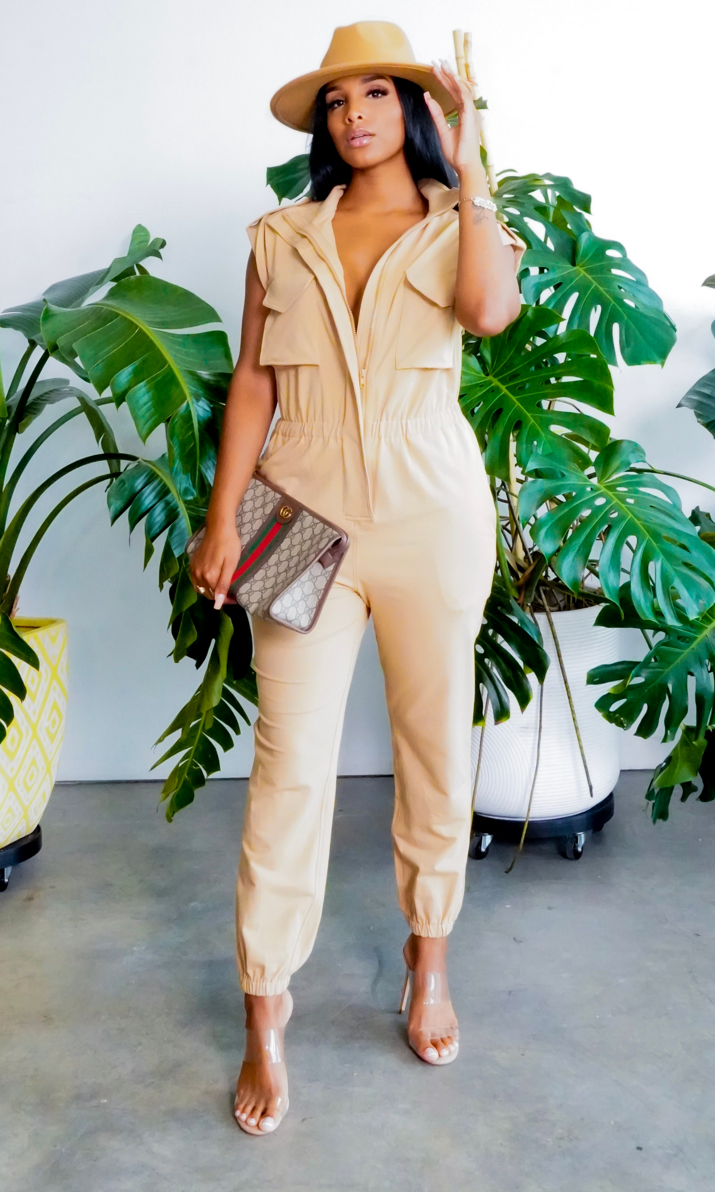 At Ease Jumpsuit - Tan - Cutely Covered