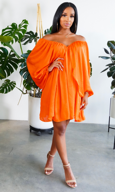 She's Classy l Flow Dress Orange - Cutely Covered