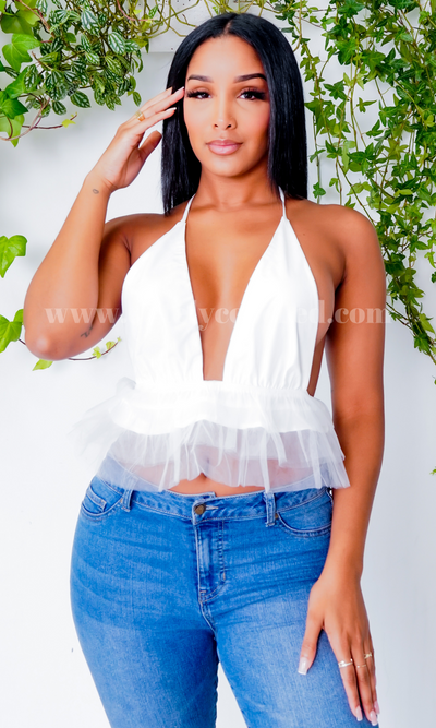 Jennifer Ruffle Halter Top - White - Cutely Covered