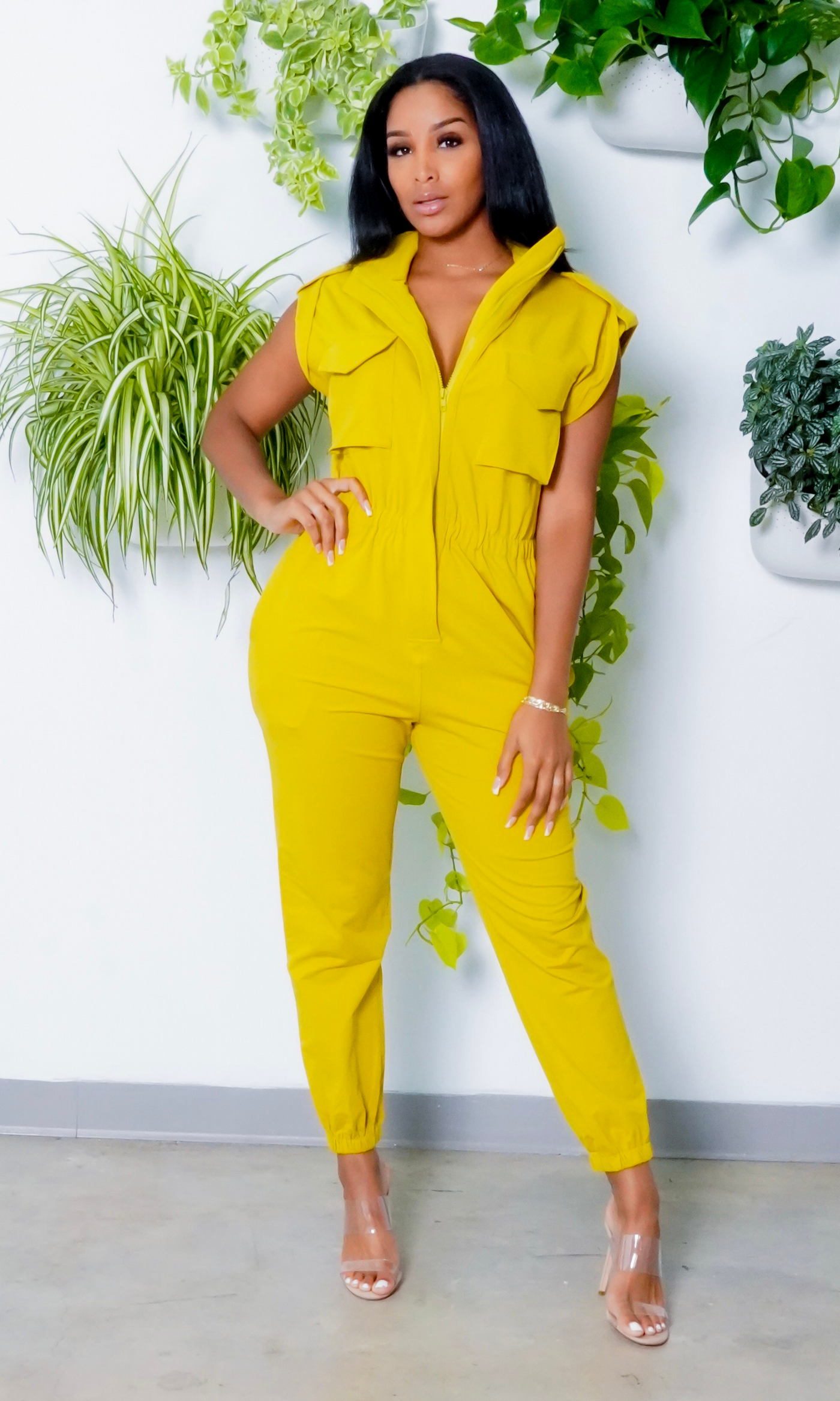 At Ease Jumpsuit- Chartreuse | Cutely Covered