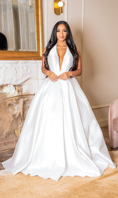 Effortless Beauty Deep V Bridal Gown - Couture Final Sale - Cutely Covered