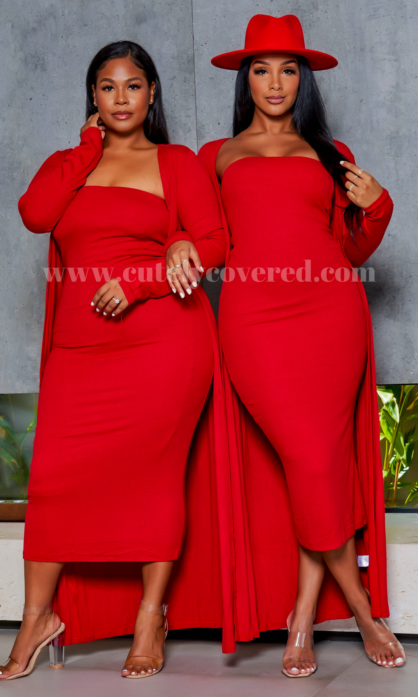 Slay Bae | Cardigan Dress Set - Red (3/4 sleeve) PREORDER Ships June 30th - Cutely Covered