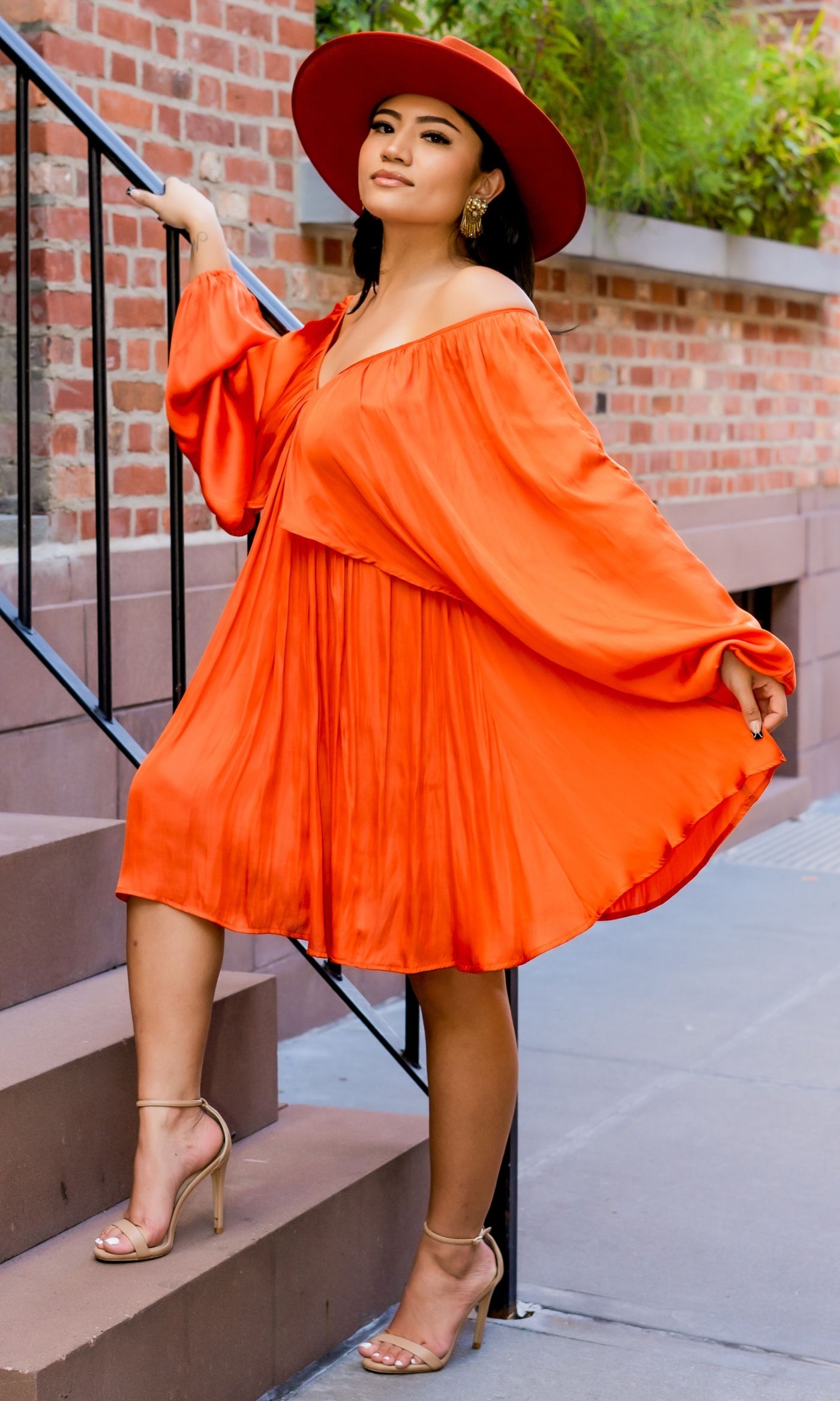 She's Classy l Flow Dress Orange - Cutely Covered