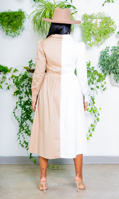 Dual Vibes Two Toned Midi Dress | White/Nude - Cutely Covered
