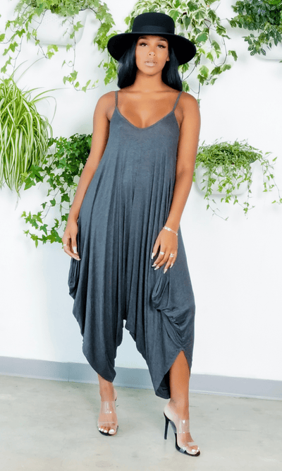 Chic Loose Harem Jumpsuit - charcoal - Cutely Covered