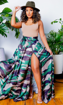 Camo Olive Multi Printed Maxi Skirt - Cutely Covered