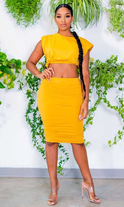 Yellow Two Piece Skirt Set - Cutely Covered