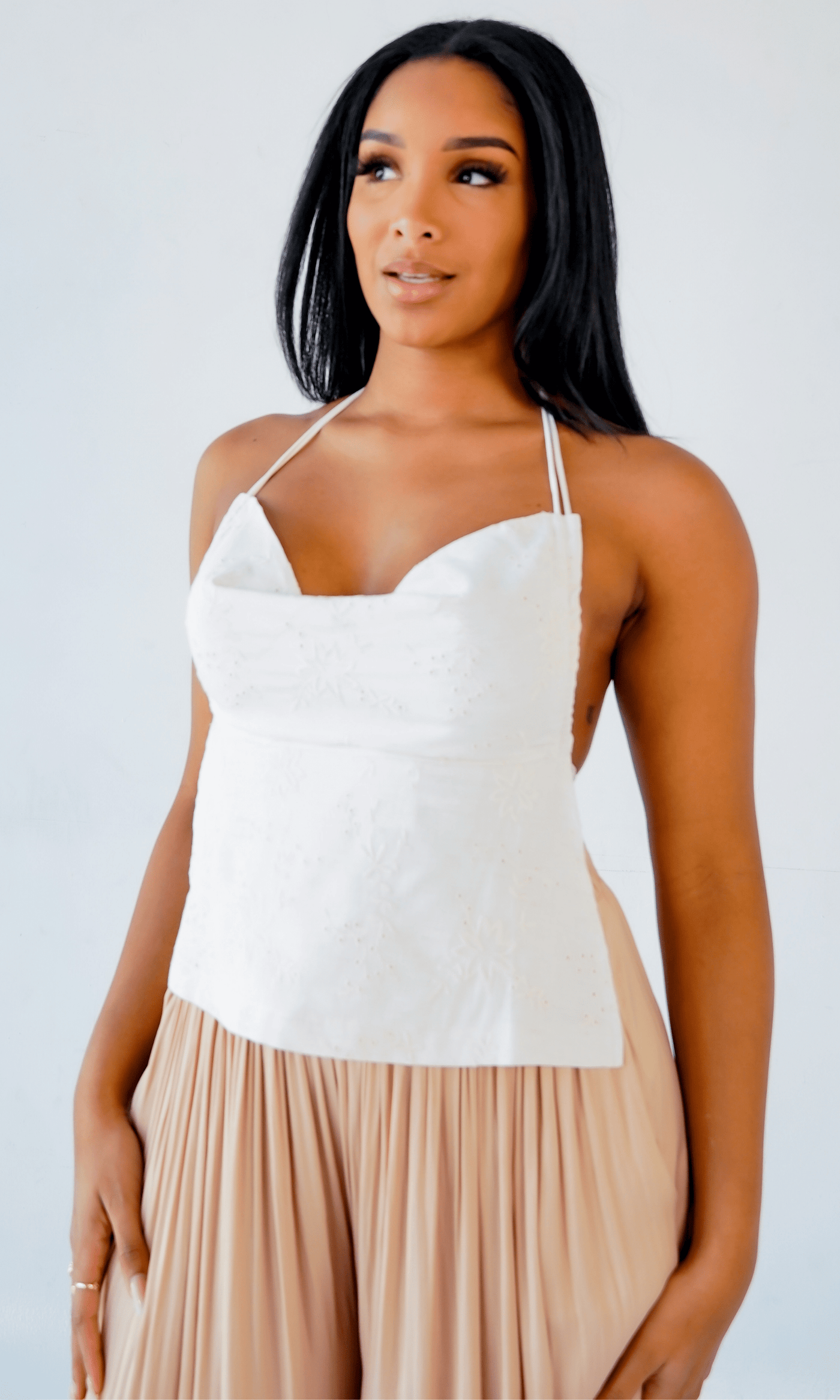 Sugar Pie  I Open Back Embroidered Top - White - Cutely Covered