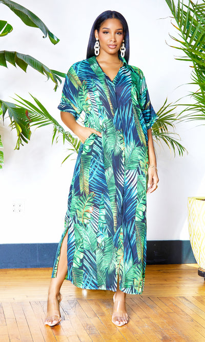 Tropical Button Down Maxi Dress - Cutely Covered