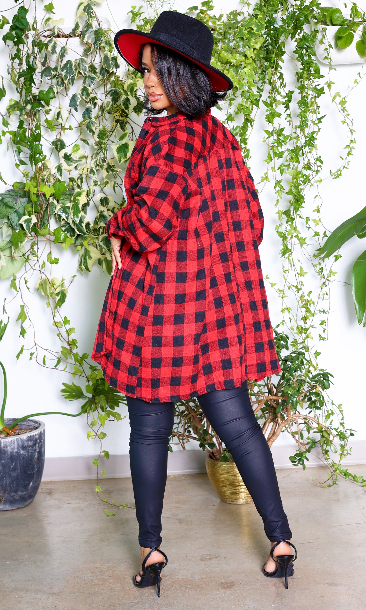 Plaid Shacket - Red - Cutely Covered