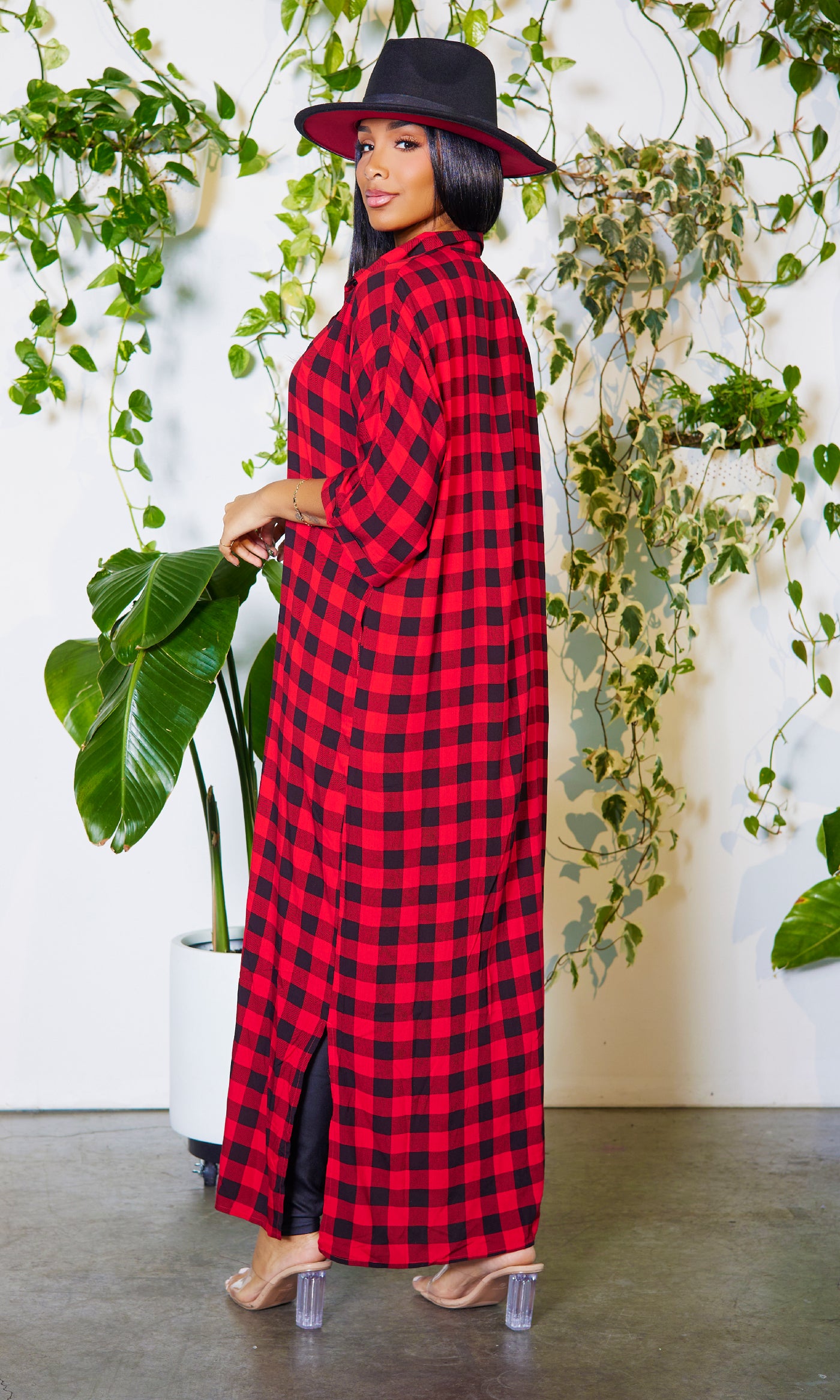 Red Plaid Dress/ Cardigan - Cutely Covered