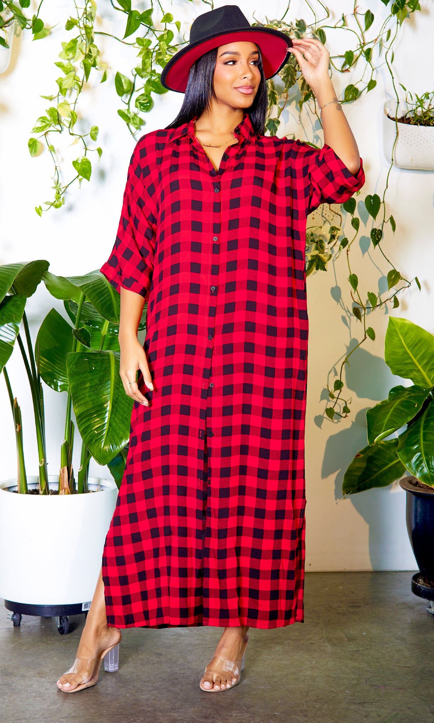 Red Plaid Dress/ Cardigan - Cutely Covered