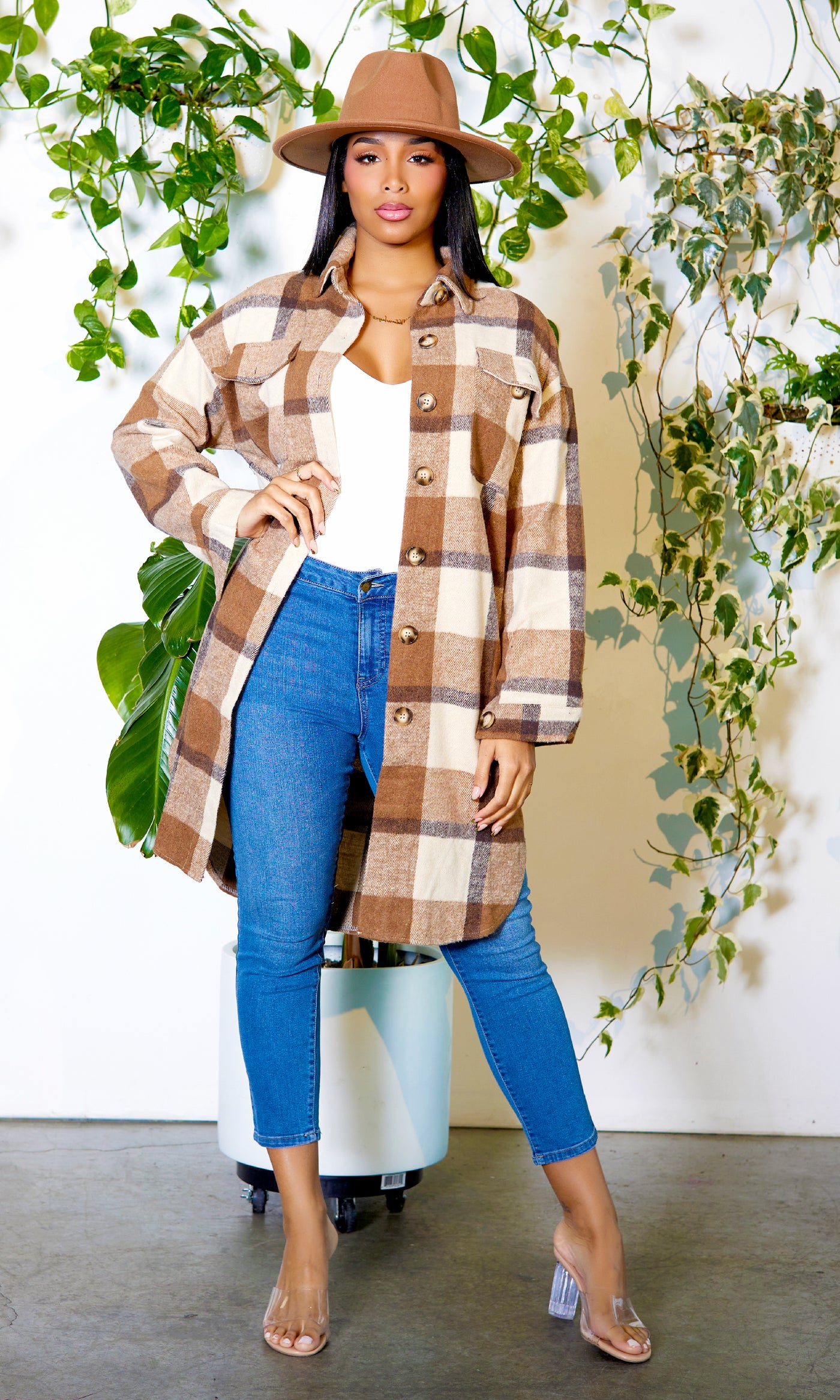 Brown Plaid Shacket - Cutely Covered