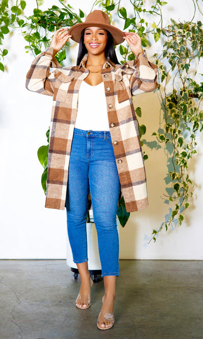 Brown Plaid Shacket - Cutely Covered