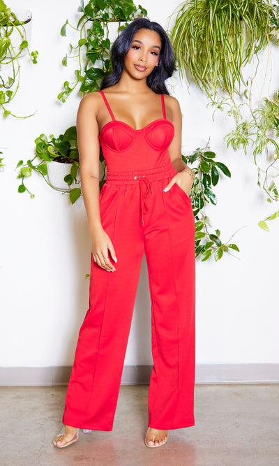 Angelica| Bustier Pants Set - Red - Cutely Covered