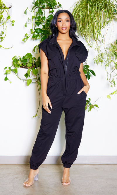 At Ease Jumpsuit- Black - Cutely Covered