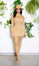Maxi Sweater Mesh Dress - Taupe - Cutely Covered
