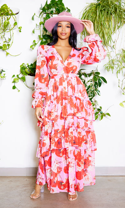 Printed to Perfection | Pink Red Maxi Dress - Cutely Covered