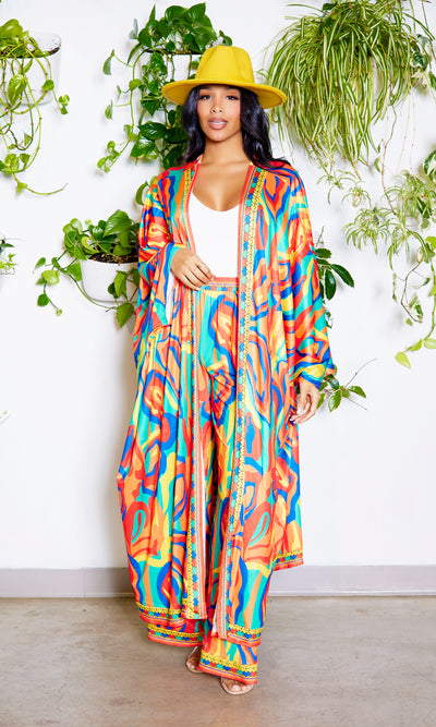 Capri | Kimono Long Pants Set - Yellow Print - Cutely Covered