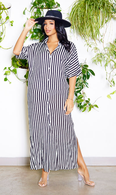 Stripe Button Down Maxi Dress - Cutely Covered