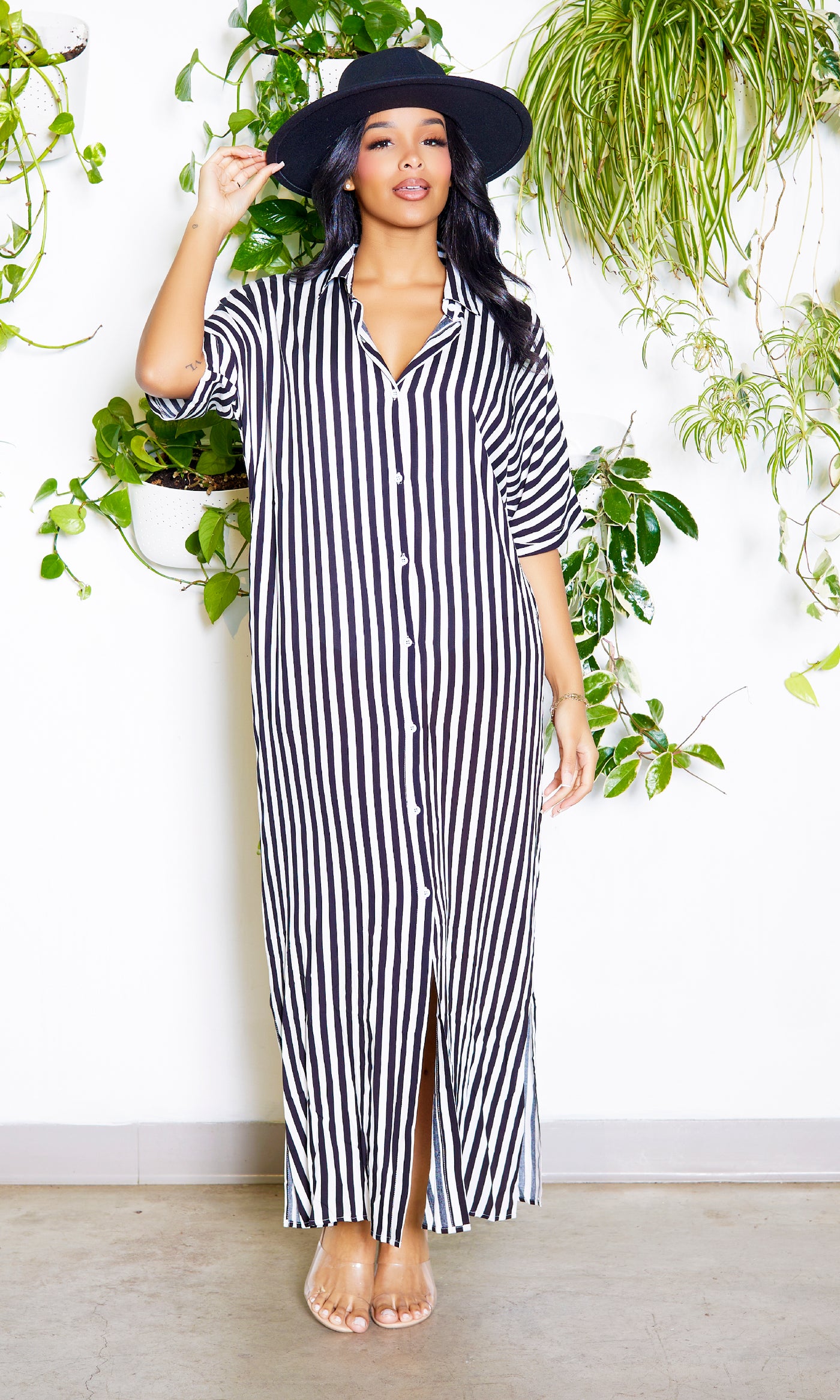 Stripe Button Down Maxi Dress - Cutely Covered