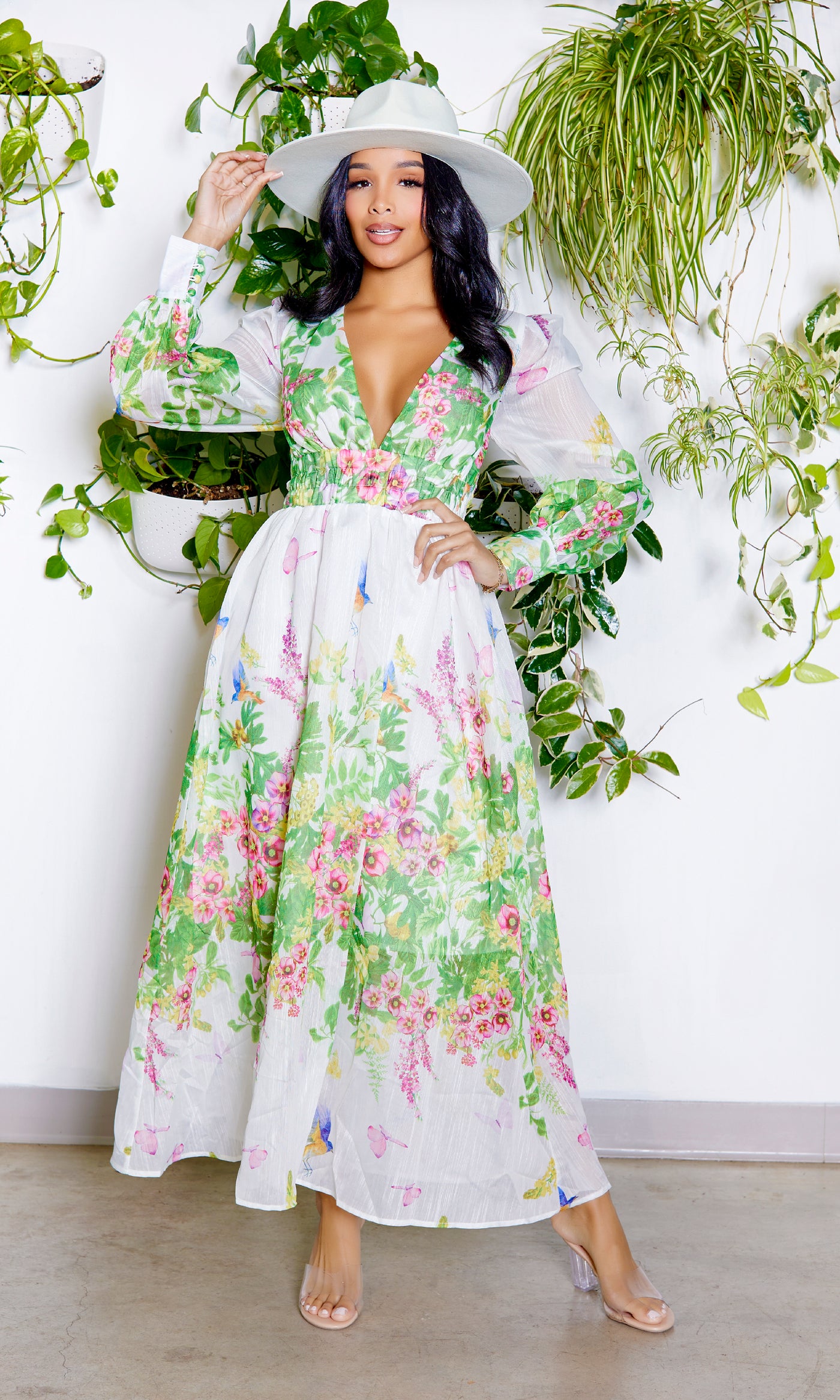 White Floral Maxi Dress F6– Cutely Covered