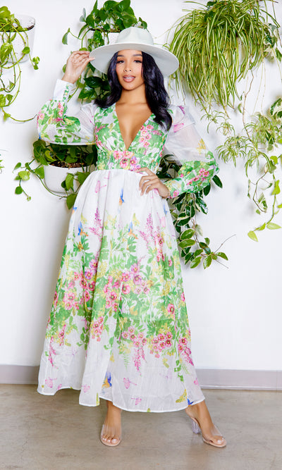 White Floral Maxi Dress - Cutely Covered