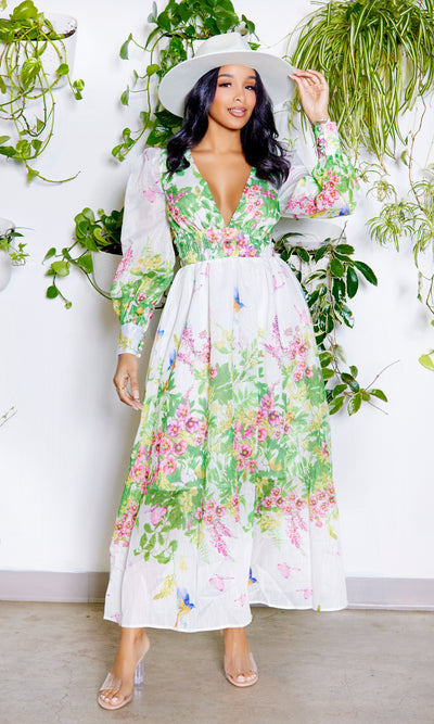 White Floral Maxi Dress - Cutely Covered