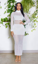 Maxi Sweater Mesh Dress - White - Cutely Covered