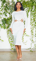 Cutout Waist Knot Detail Dress - White - Cutely Covered