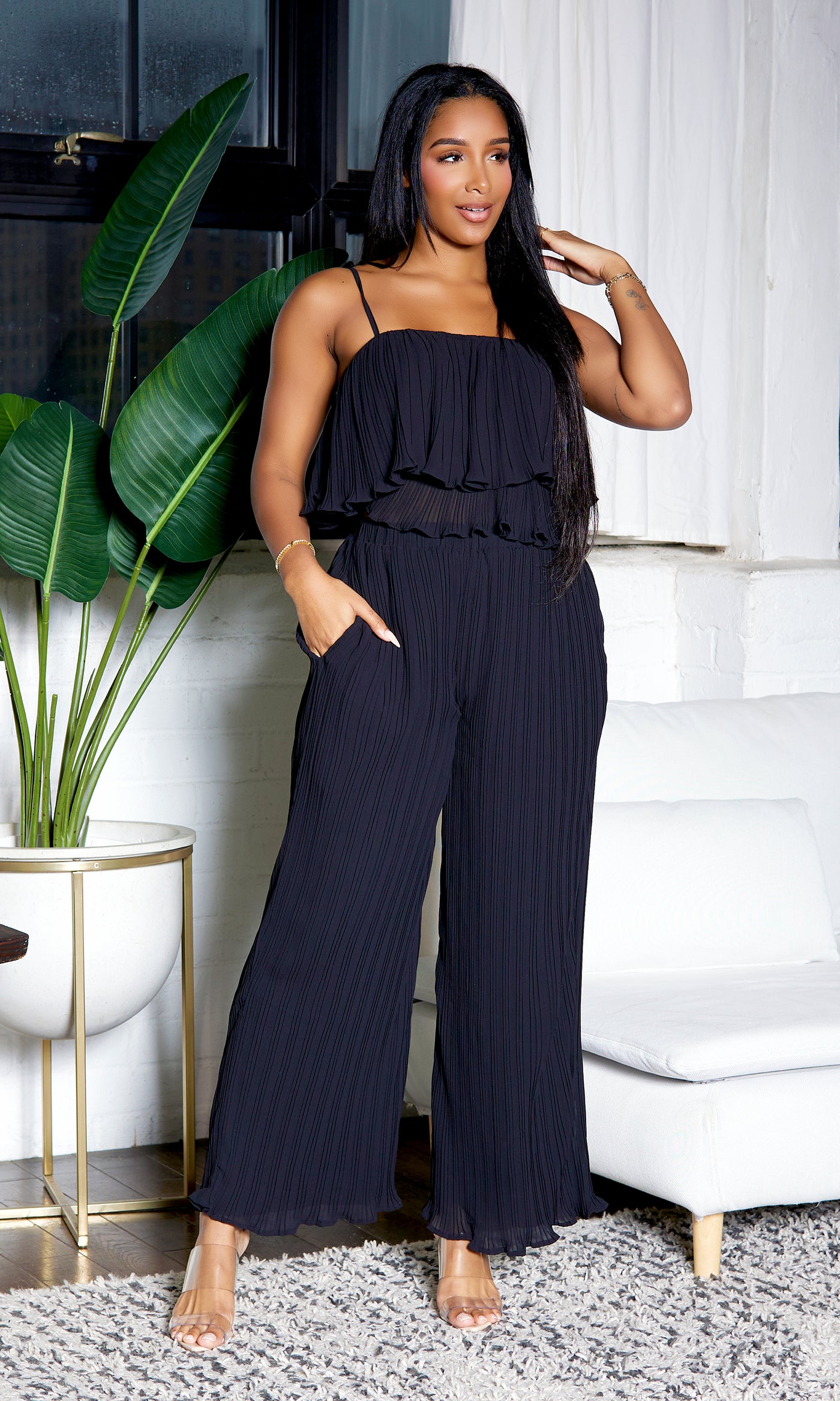 Trendy Pleated Set - Black - Cutely Covered