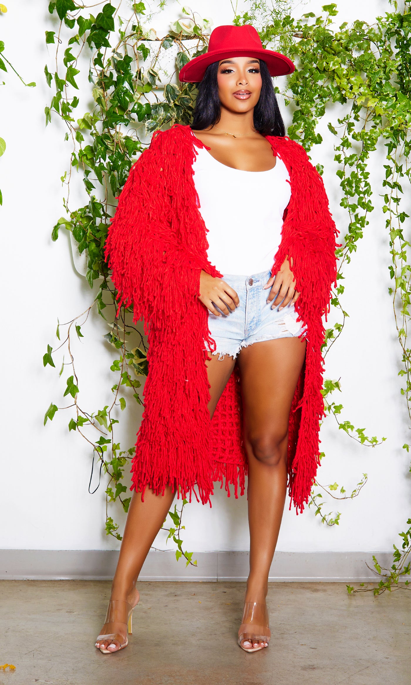 Trophy | Fringe Cardigan -  Red - Cutely Covered