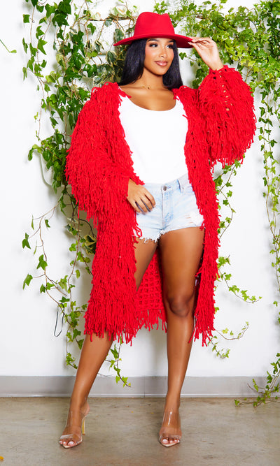 Trophy | Fringe Cardigan -  Red - Cutely Covered