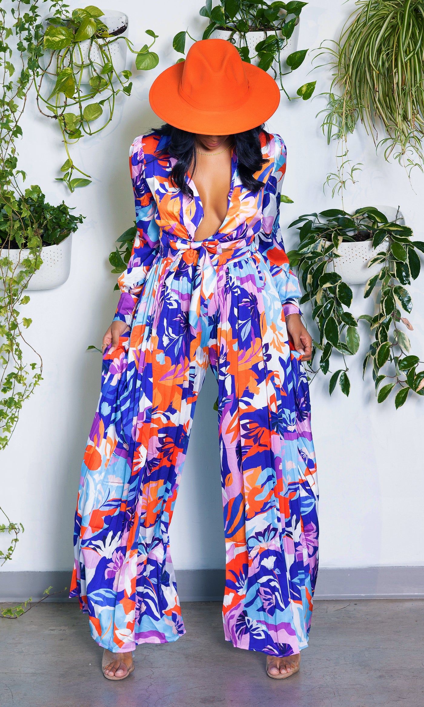 This is IT | Tie Waist Wide Leg Jumpsuit - Cutely Covered