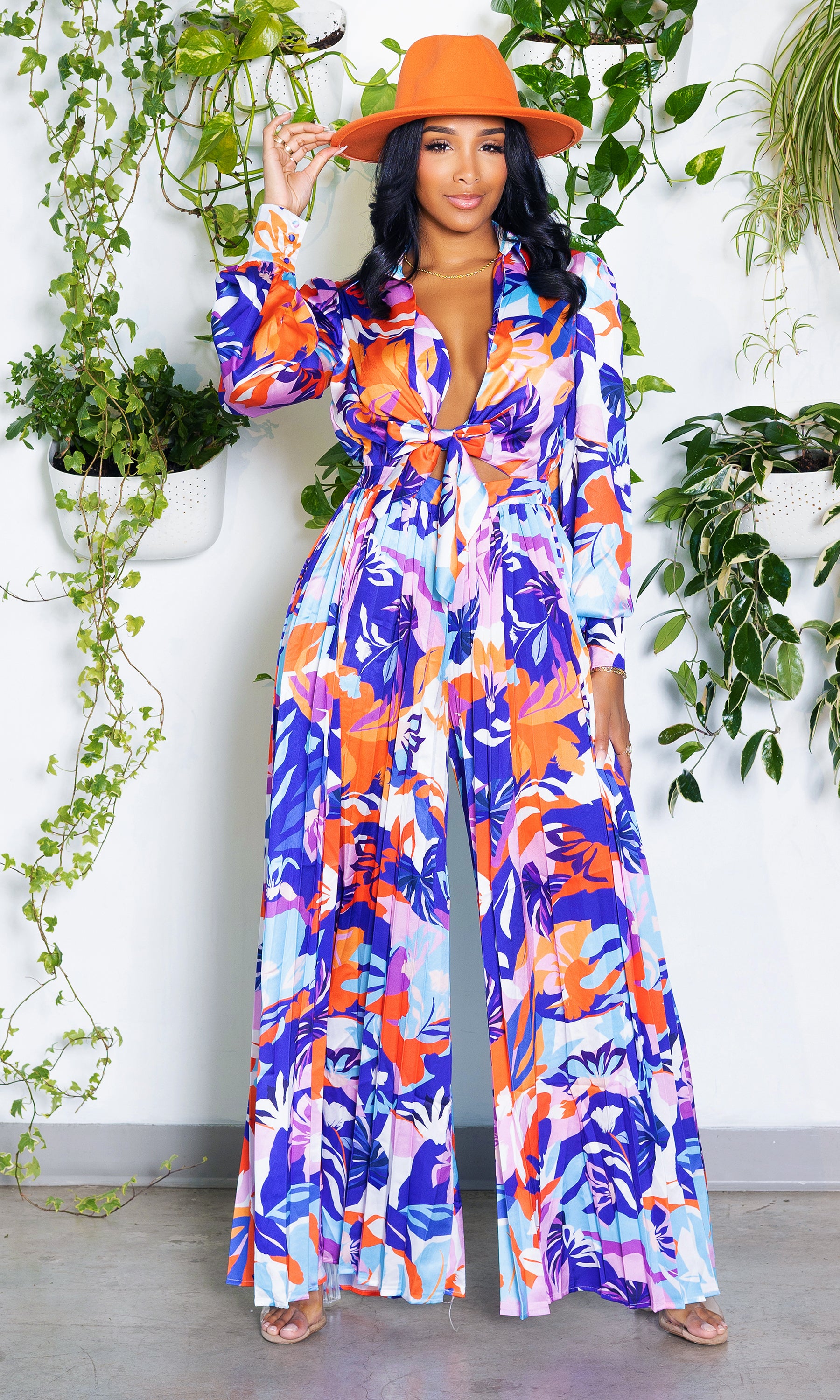 Three Quarter Leg Tie Waist Jumpsuit