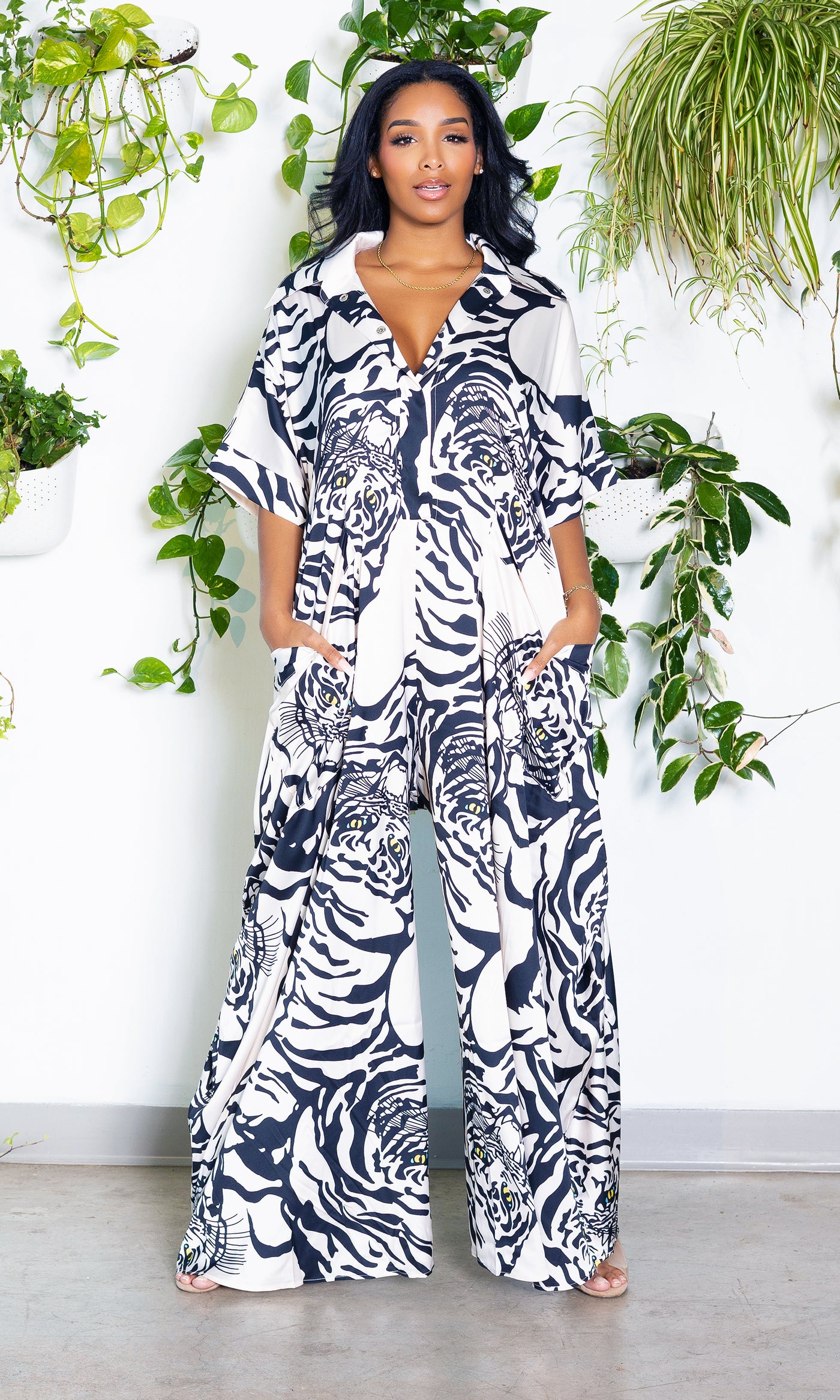 I'm Grown Classy Jumpsuit - Black and White Printed - Cutely Covered