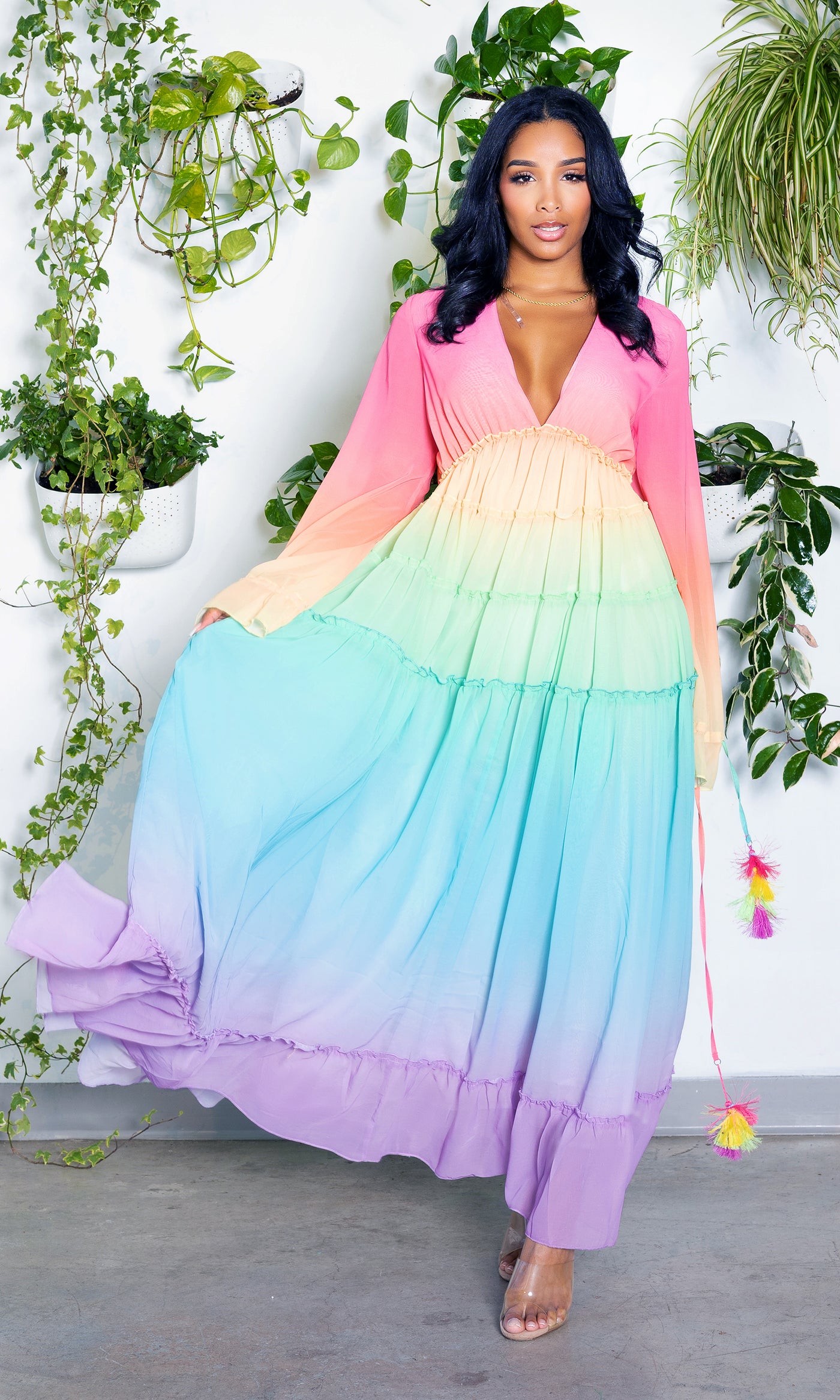 Alicia | Ruffle Ombre Maxi Dress  - Rainbow - Cutely Covered