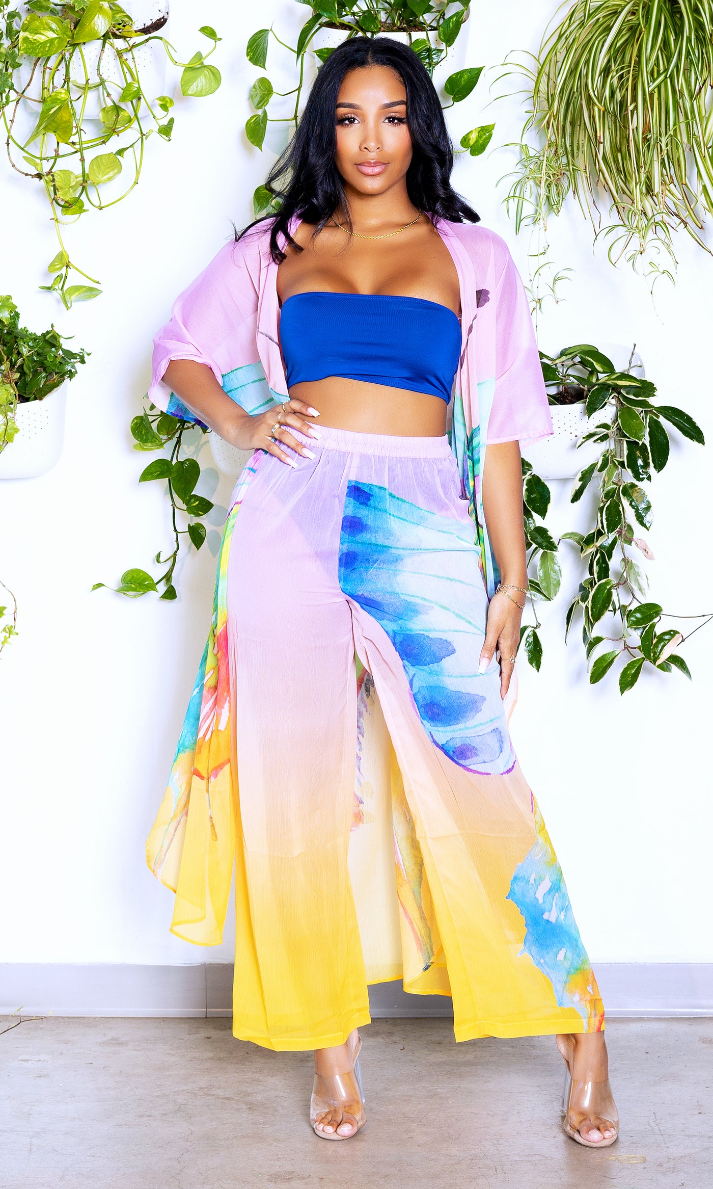 Rainbow Butterfly In Paradise | Kimono & Pants Set - Cutely Covered