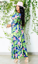 Blessed and Beautiful l Stretch Maxi Dress - Pink Lily Palm - Cutely Covered