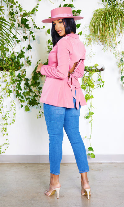 Go Getter | Cut Out Back Blazer - Rose - Cutely Covered