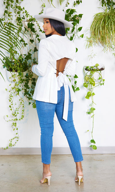 Go Getter | Cut Out Back Blazer - White - Cutely Covered