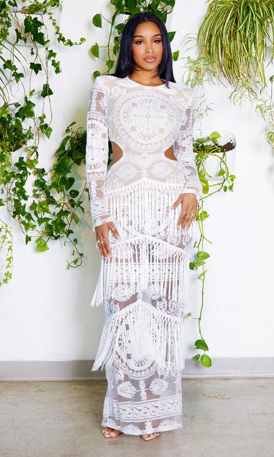 Double Take | Long Fringe Lace Dress - Cutely Covered