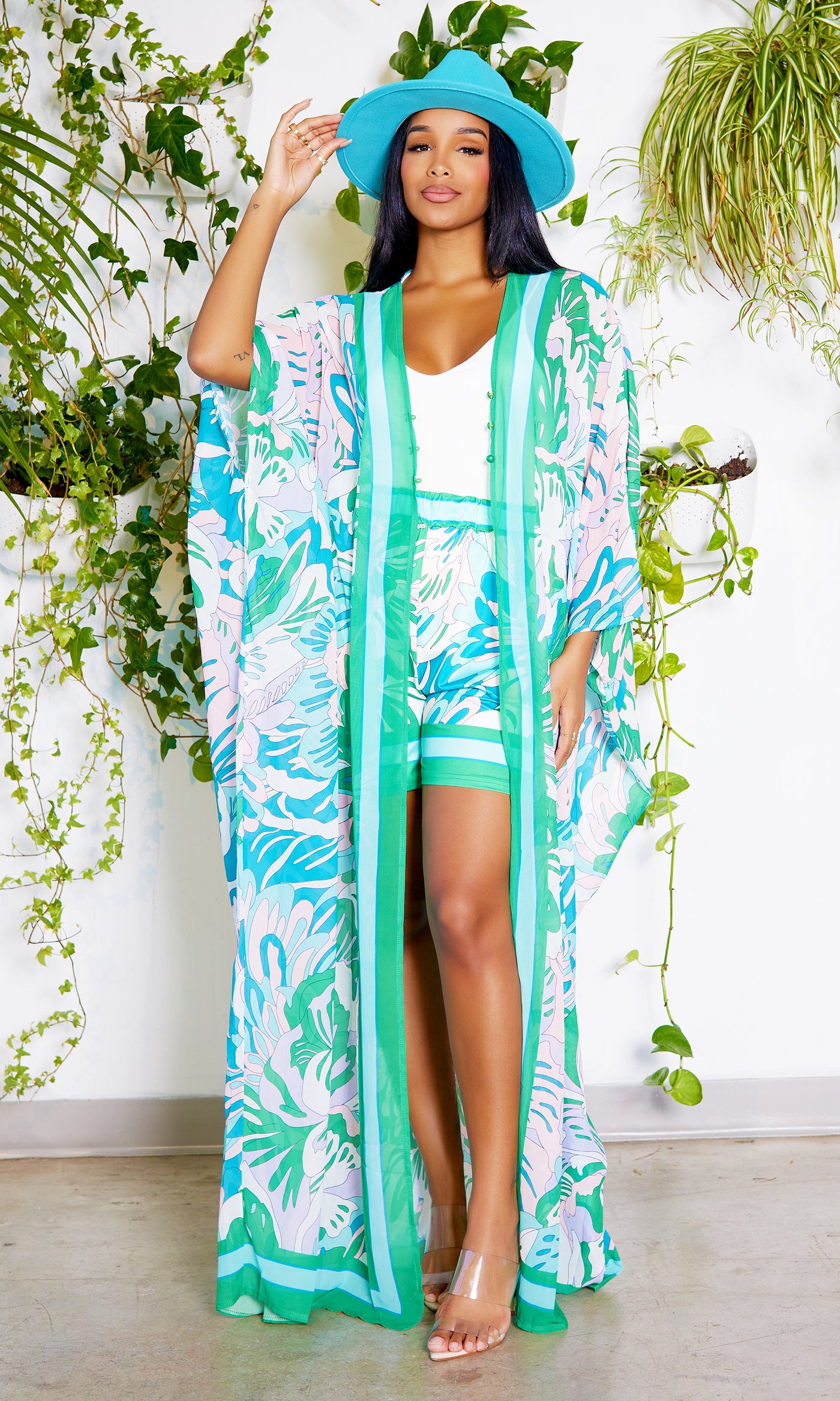 Cancun | Kimono Pants Set - Blue Print - Cutely Covered