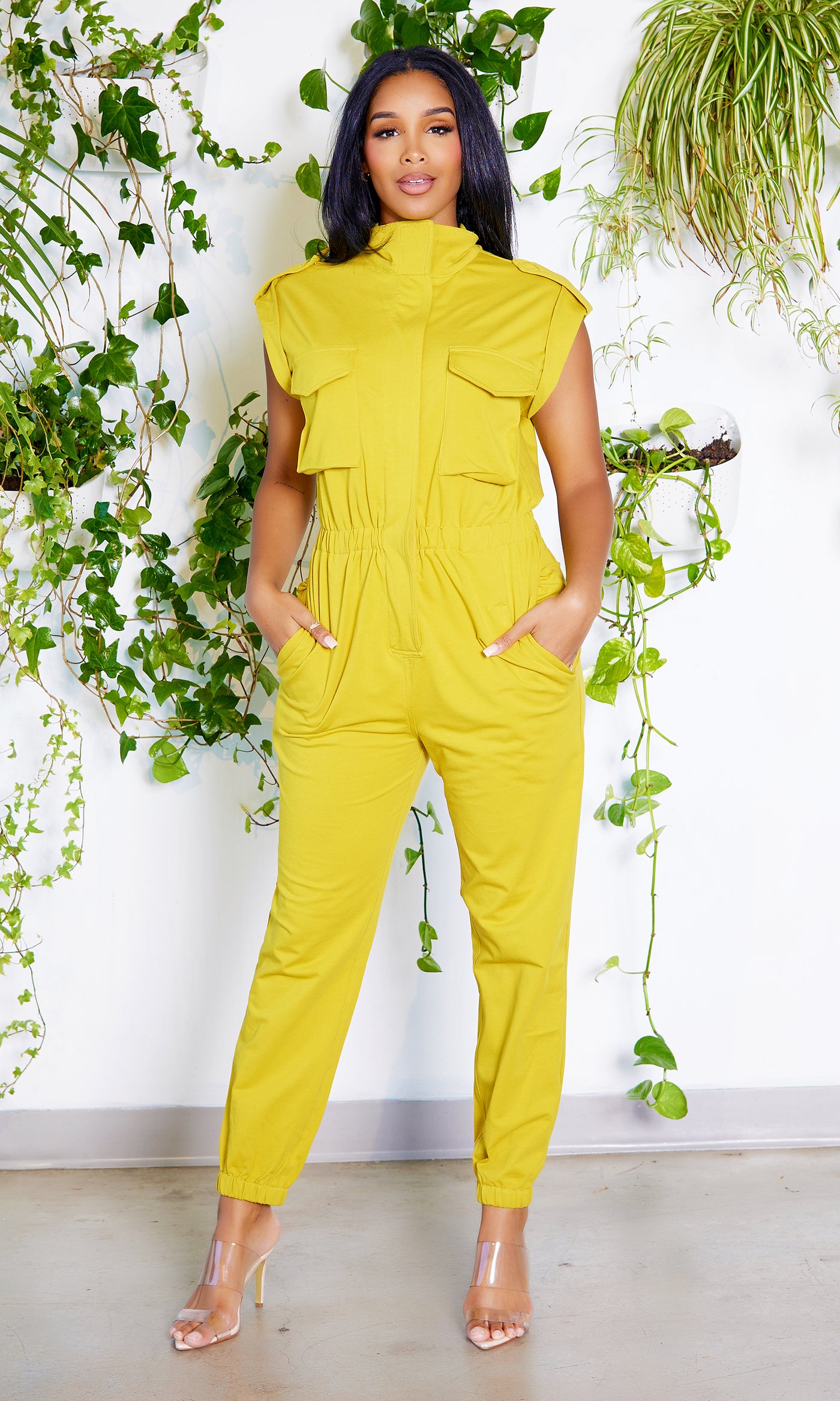 At Ease Jumpsuit- Chartreuse - Cutely Covered